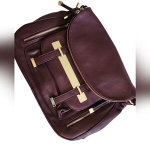 Call It Spring Burgundy Leather Chic Large Bag Cross Like New Gold Details